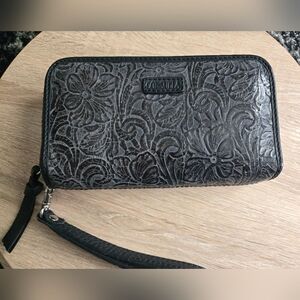 NWOT! Consuela Charcoal Floral Embossed Wristlet